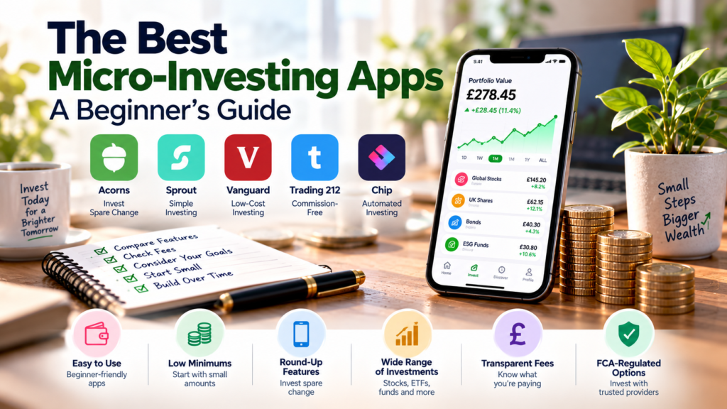 Micro-investing apps explained, showing an investment app and the key features, costs and checks beginners should consider