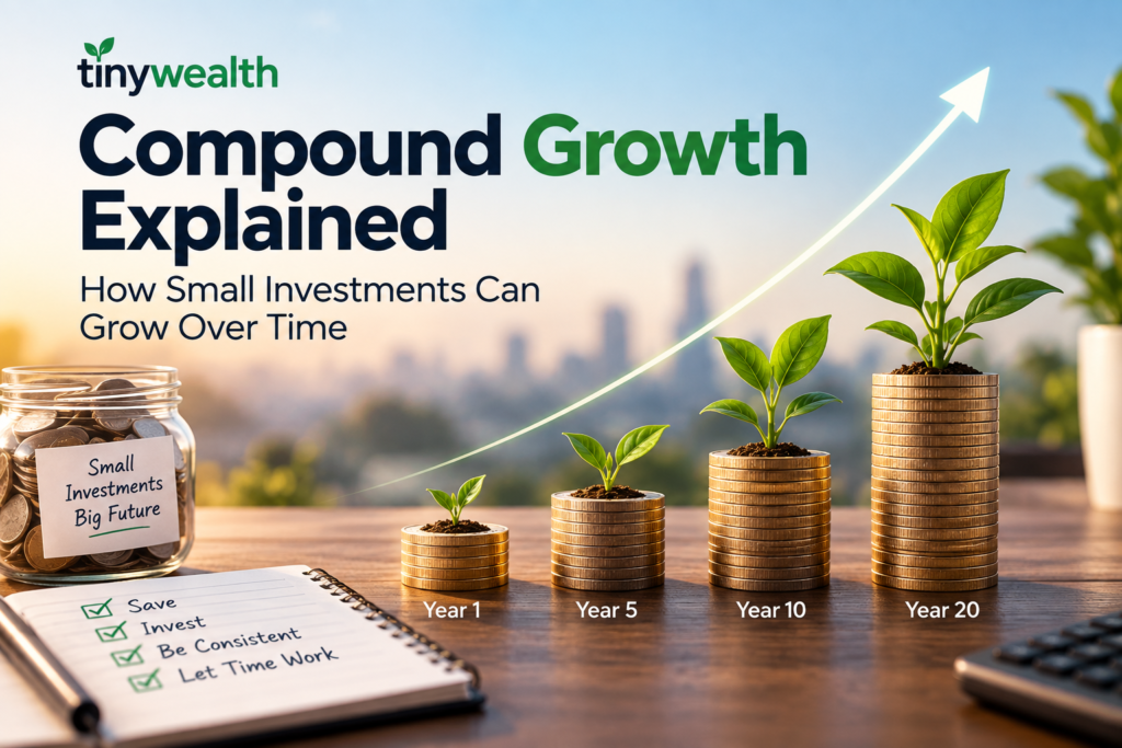 Compound growth explained with small investments growing over time