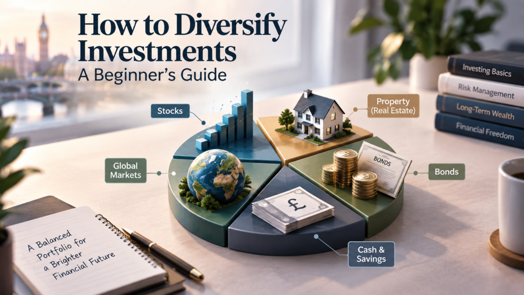 How to diversify a small investment portfolio, showing diversified investments and a balanced approach to managing portfolio risk