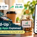 Smartphone and loose change illustrating round-up investing and small investment contributions